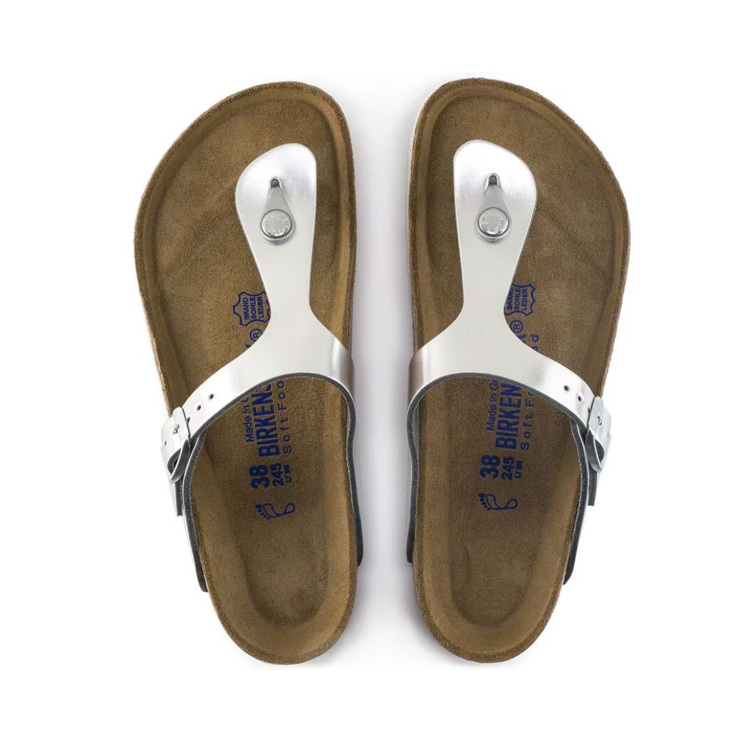 Birkenstock Gizeh Soft Footbed Leather Metallic Silver Women