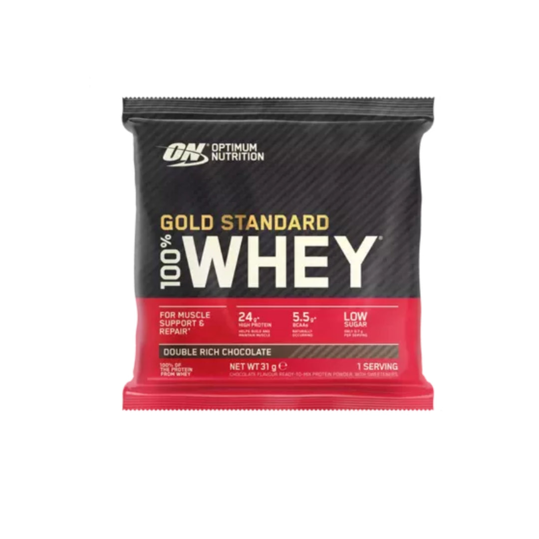 كيس بروتين مصل اللبن جولد ستاندرد ١٠٠٪، ٣١ جم - جرعة واحدة بنكهة الشوكولاتة الغنية المزدوجة