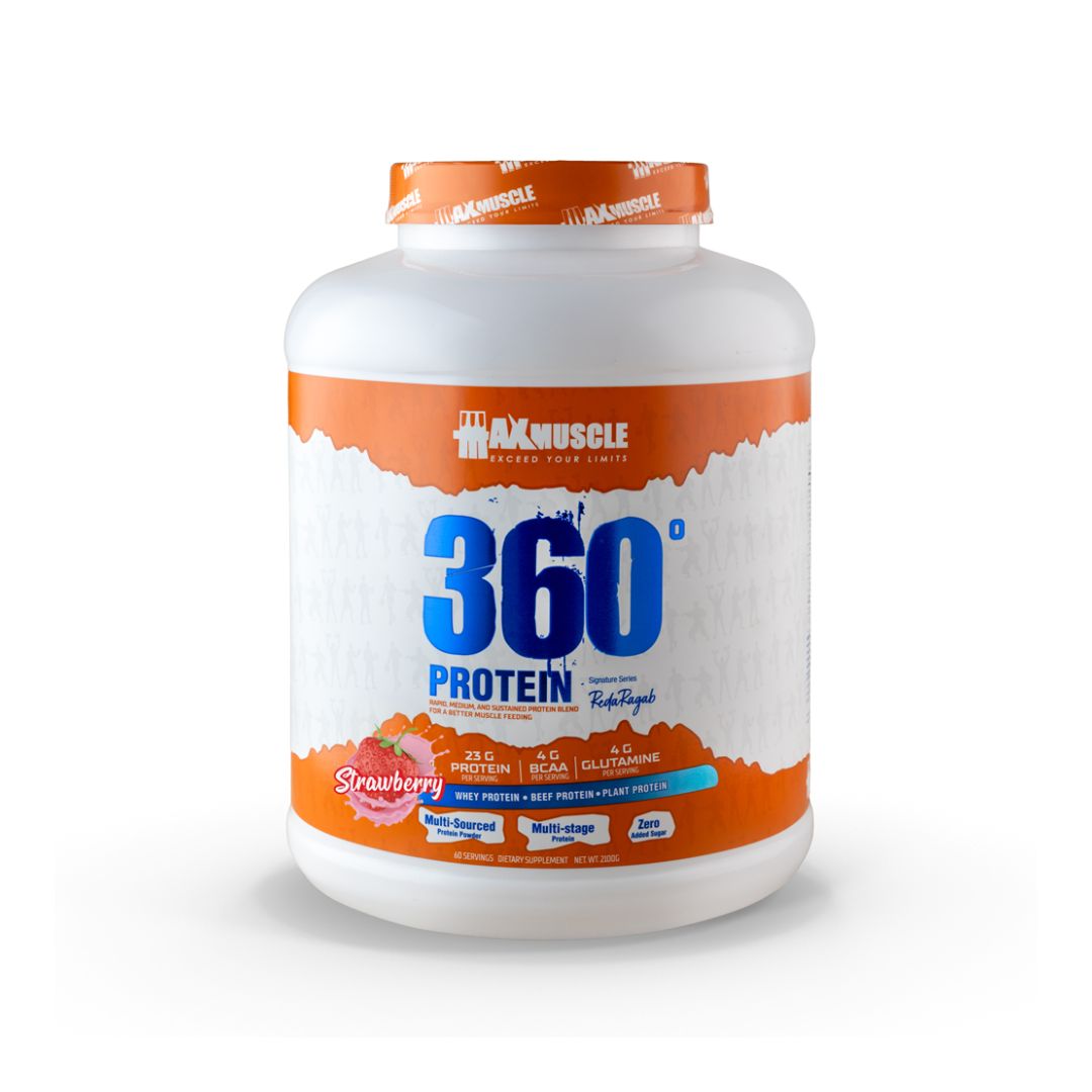 ماكس ماصل 360 بروتين باودر رضا رجب سيجنتشر 60 حصة 2100 جم فراولة