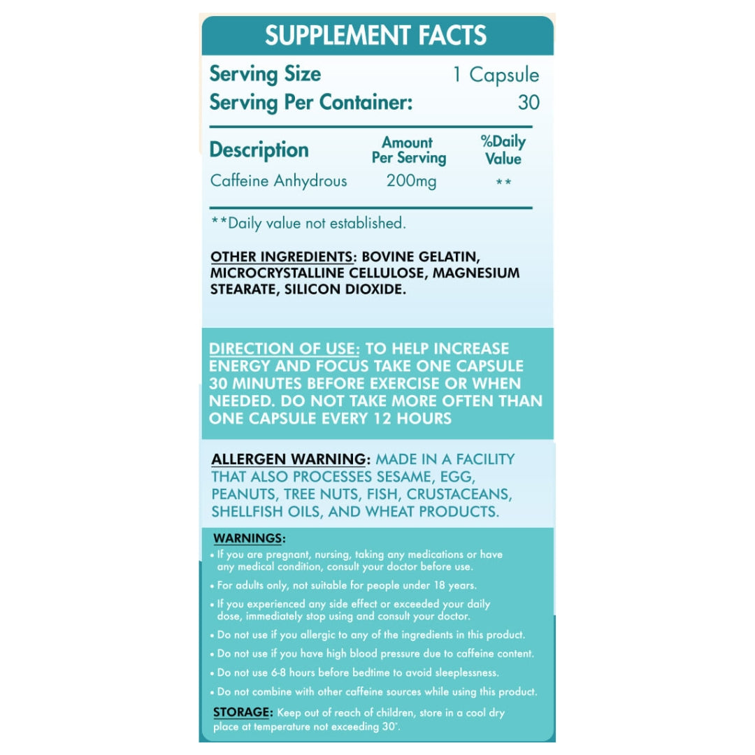 اورجانيك نيشن كافيين 200 - 30 حصة 30 كبسولة هارد جيلاتين