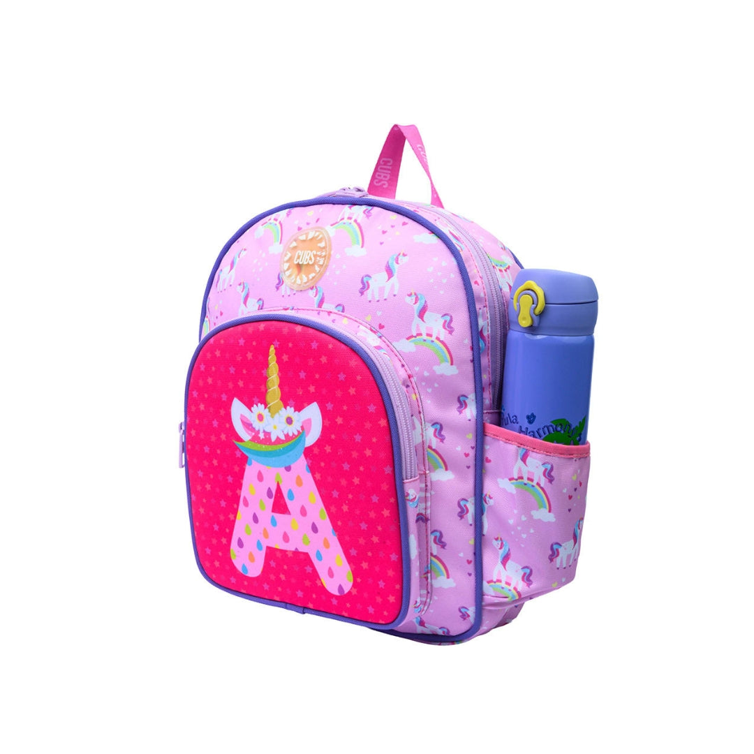 Pink Unicorn Letter A Nursery Backpack