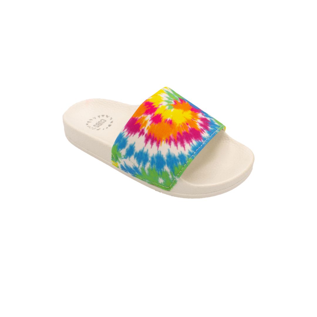 Tie Dye Bright White Slides