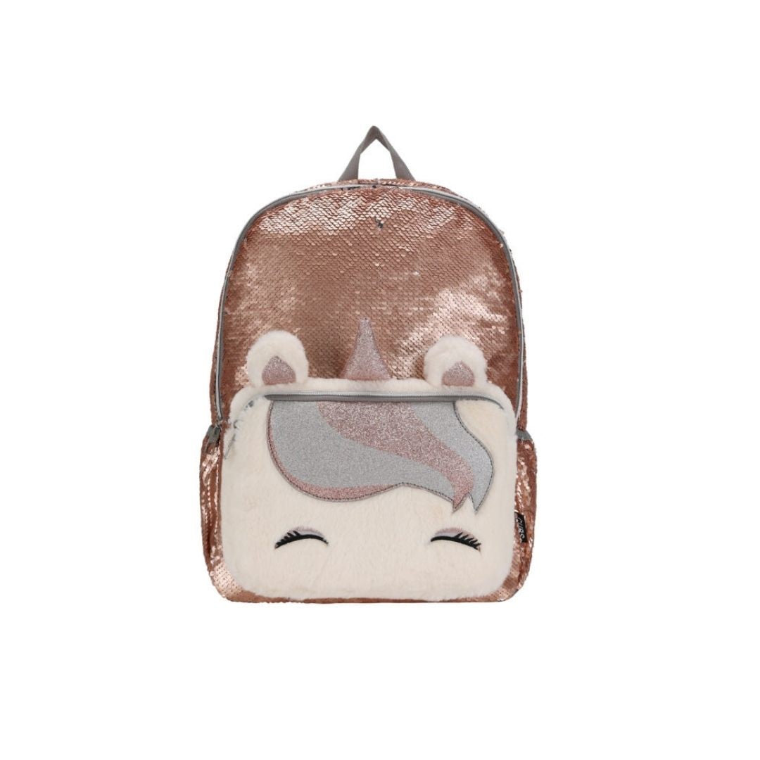 Matt Gold Sequin Fur Unicorn Backpack