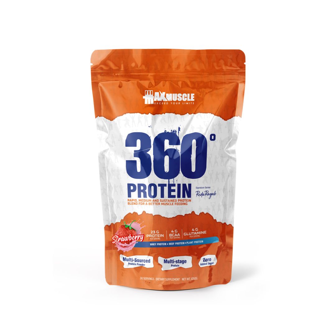 ماكس ماصل 360 بروتين باودر رضا رجب سيجنتشر 30 حصة 1050 جم فراولة