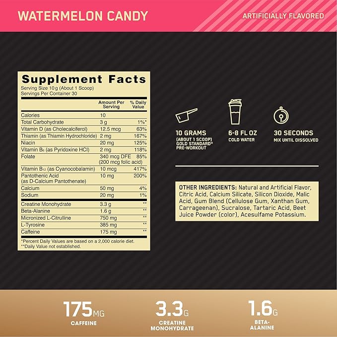 Gold Standard Pre-Workout 30 Serv. 300 G Watermelon Candy