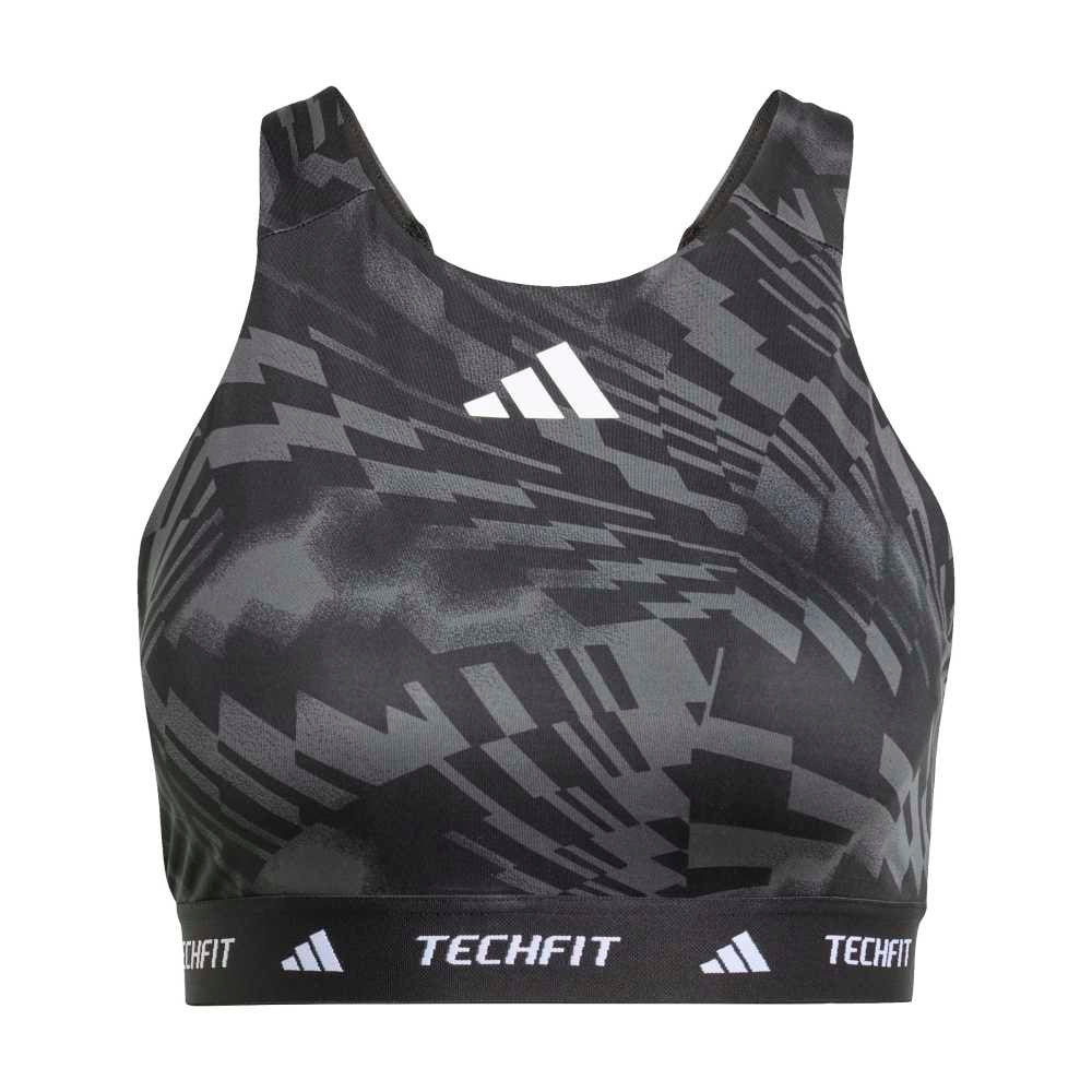 حمالة صدر adidas Techfit متوسطة الدعم ذات الرقبة العالية المطبوعة
