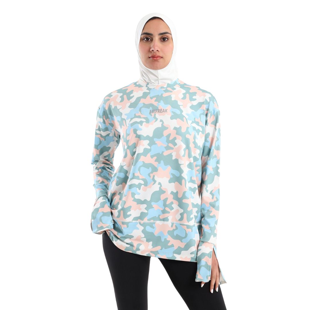 Colored camo printed long bell sleeve top