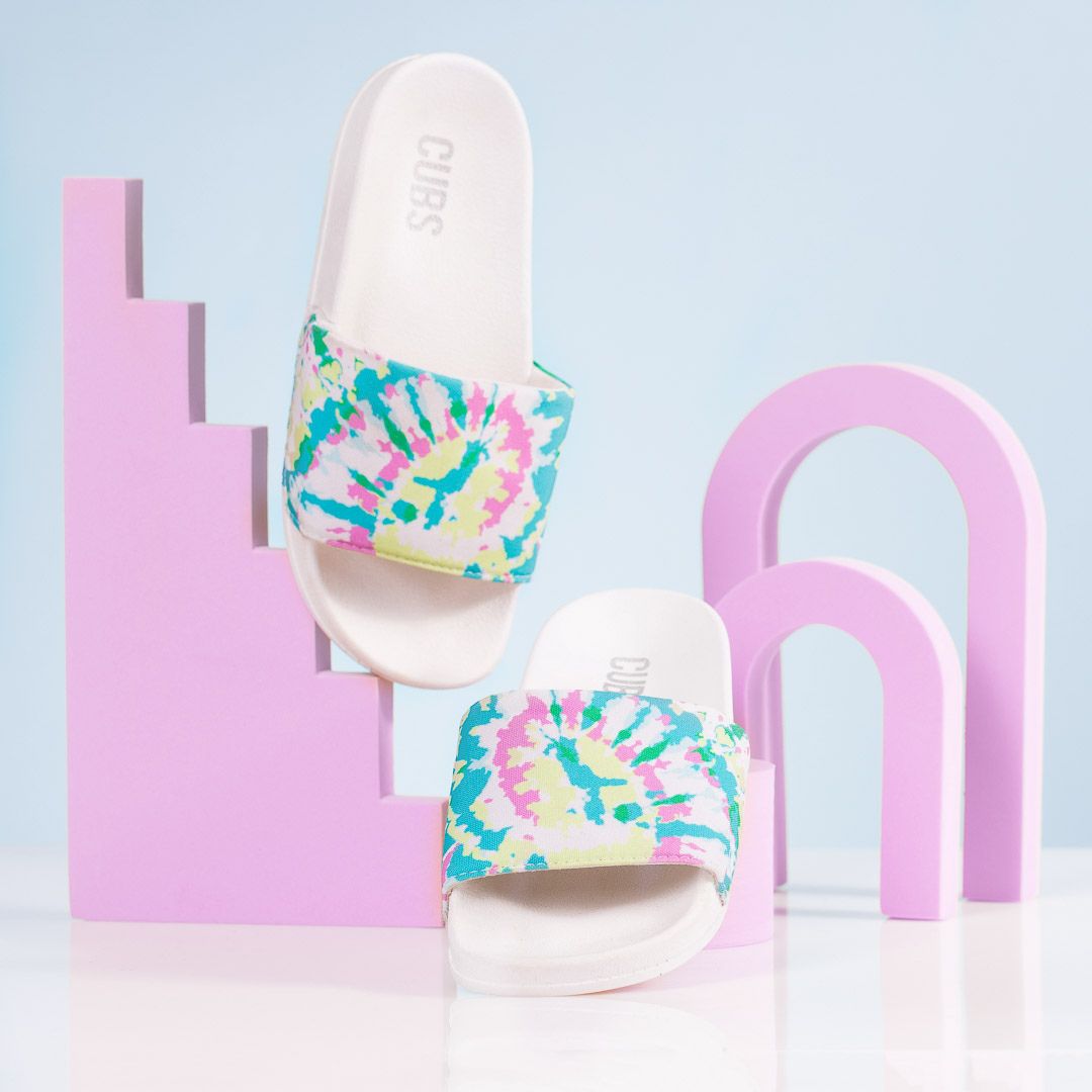 White Sky Tie Dye Slides