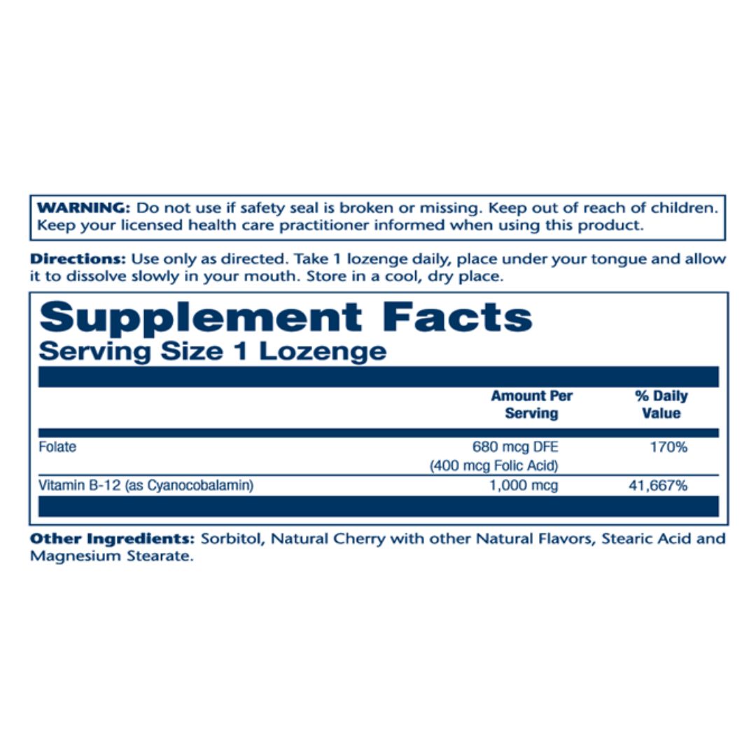 Vitamin B-12 with Folic Acid 1000mcg Cherry Lozenges - 90 Lozenges