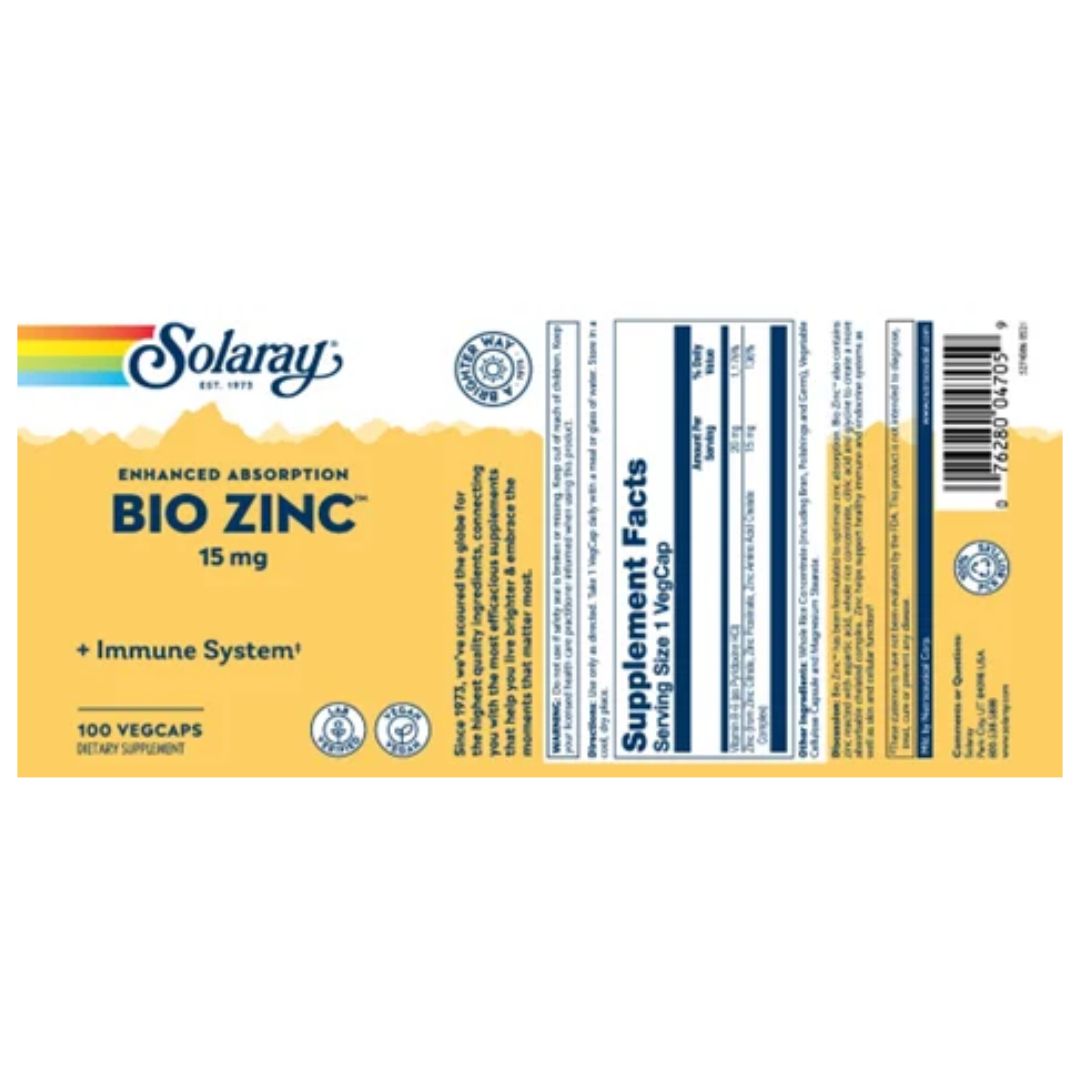 Bio Zinc 15mg VegCaps - 100 Capsules