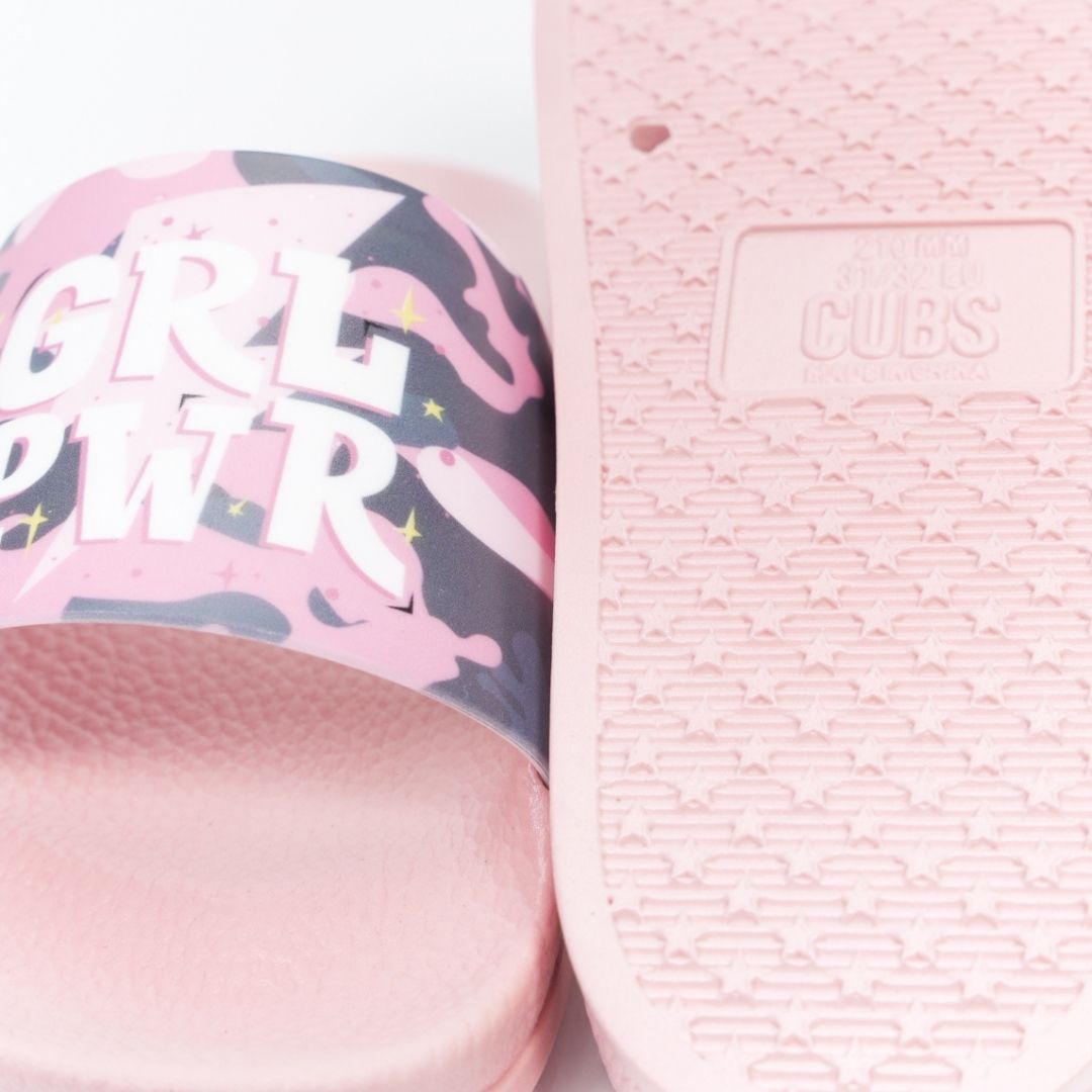 Camo Girl Power Baby Pink Slides