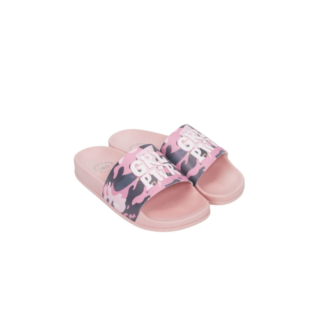 Camo Girl Power Baby Pink Slides