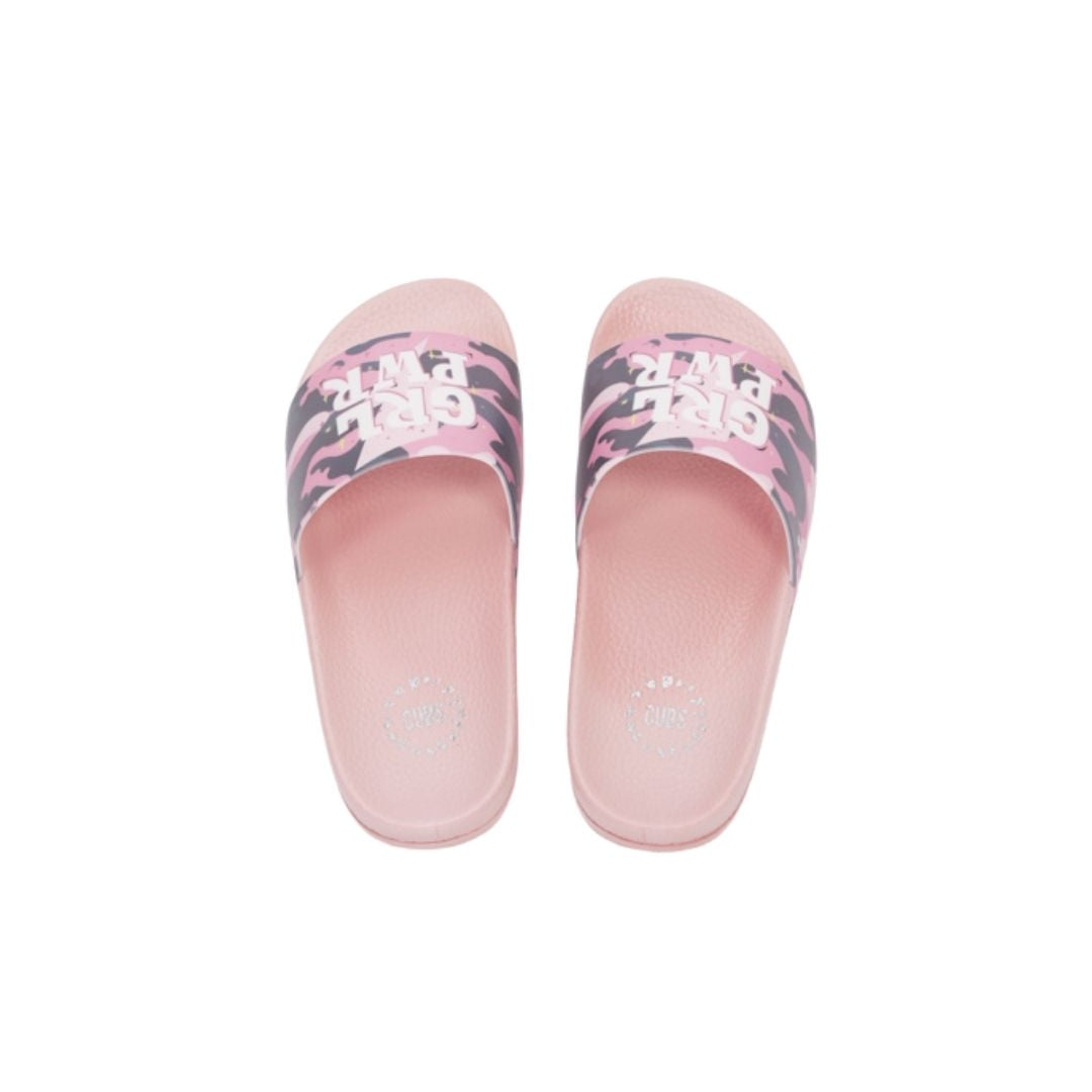 Camo Girl Power Baby Pink Slides