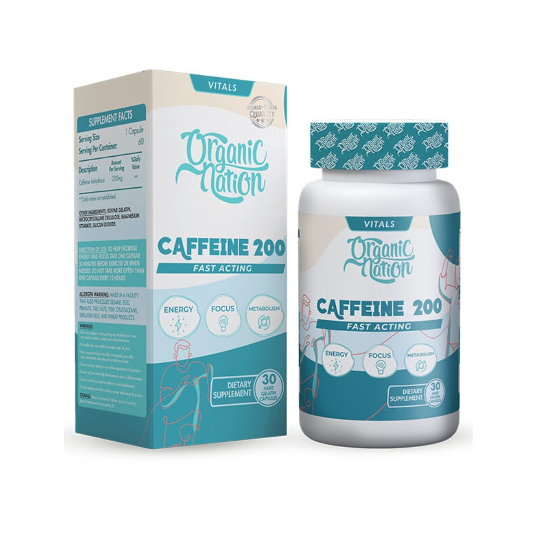Organic Nation Caffeine 200 30Serv. 30Hard Gelatin Capsules