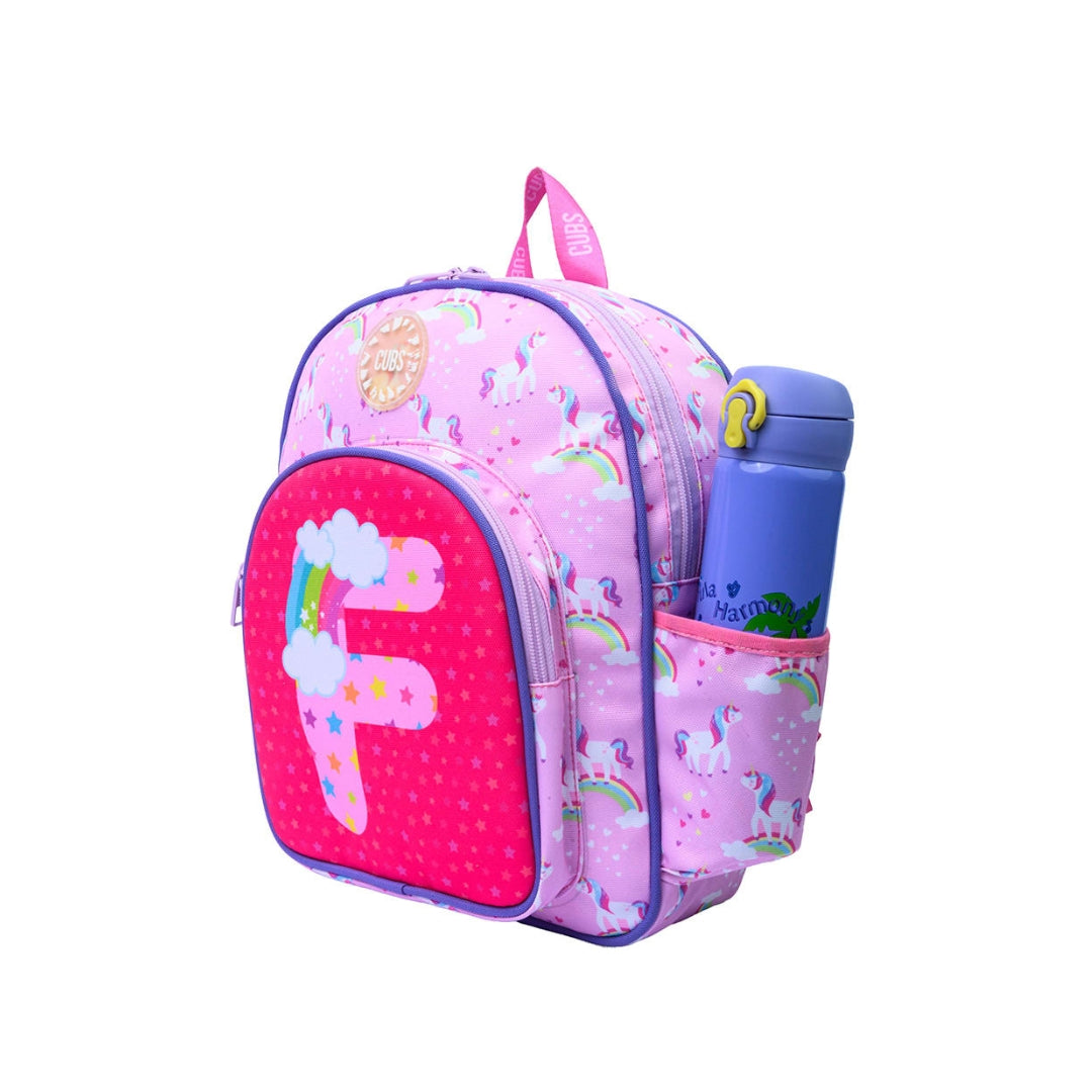 Pink Unicorn Letter F Nursery Backpack