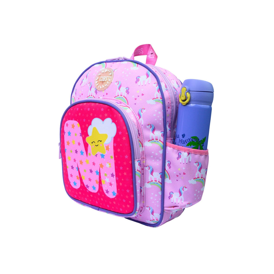 Pink Unicorn Letter M Nursery Backpack
