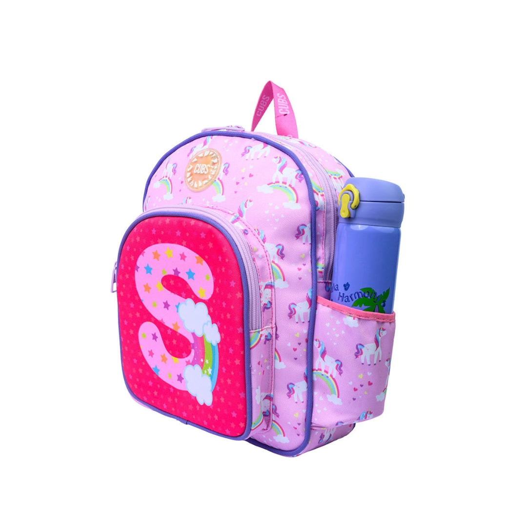 Pink Unicorn Letter S Nursery Backpack