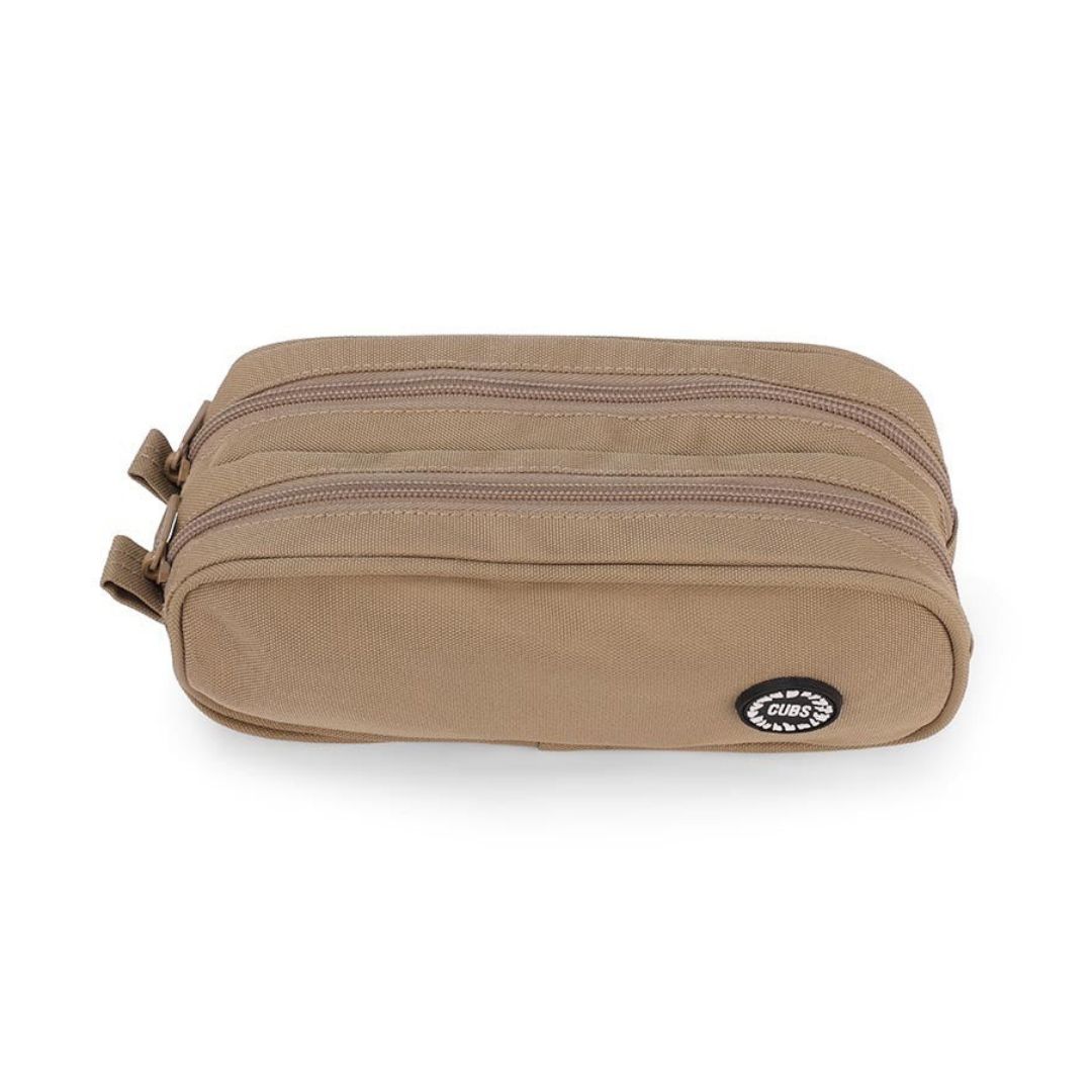 Khaki Double Zipper Pencil Case 2L
