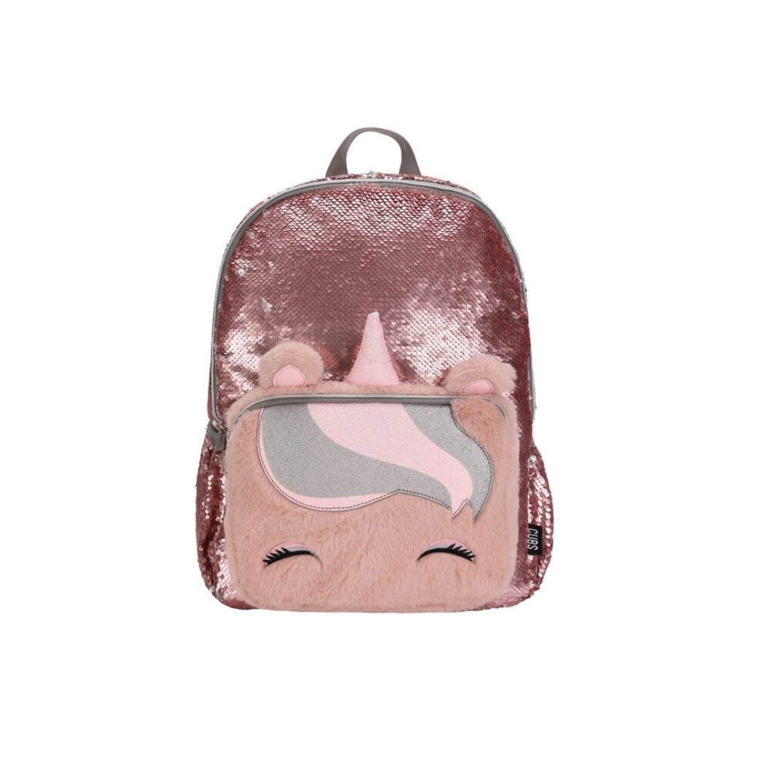 Matt Pink Sequin & Fur Unicorn Backpack