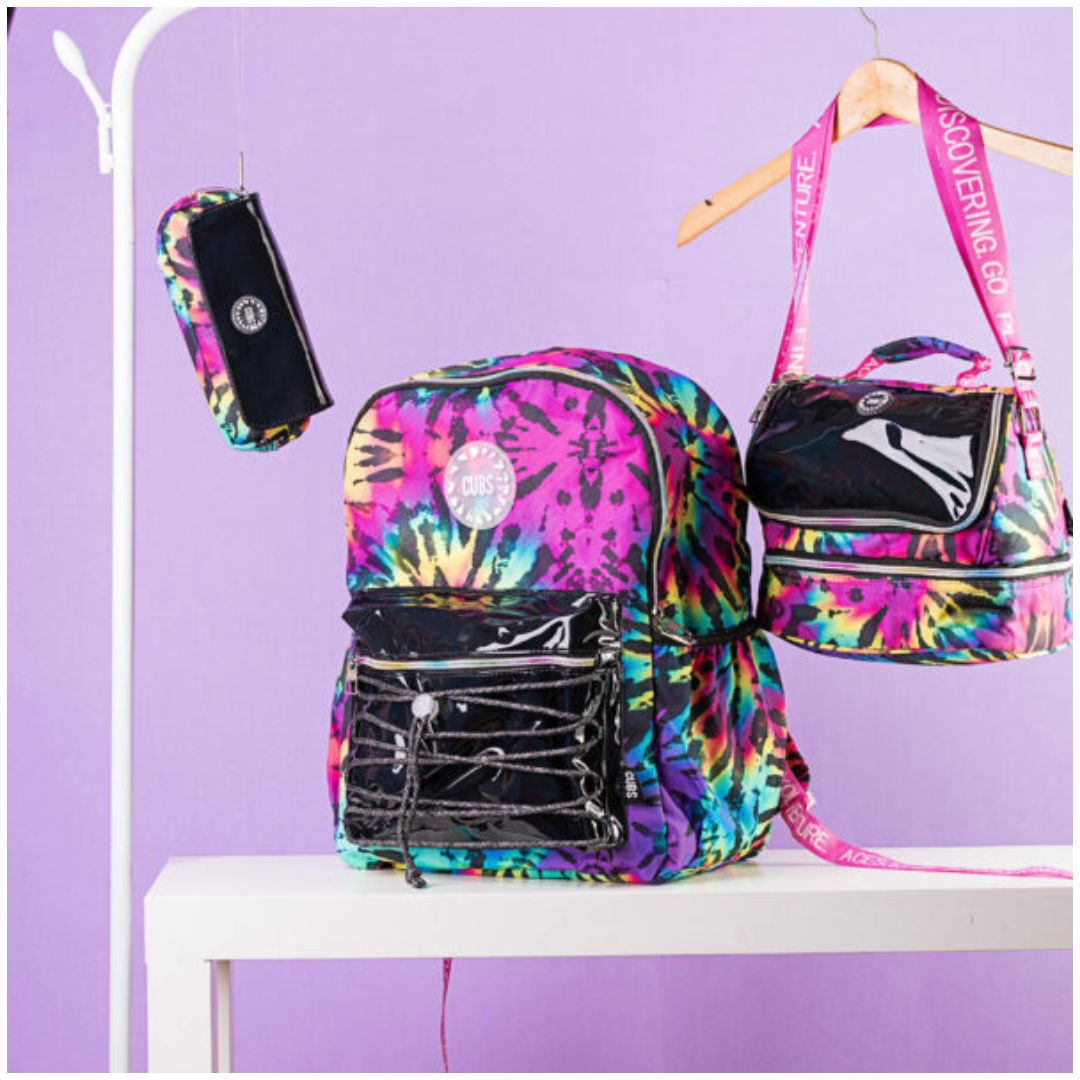 Neon Black Tiedye Pu High School Backpack