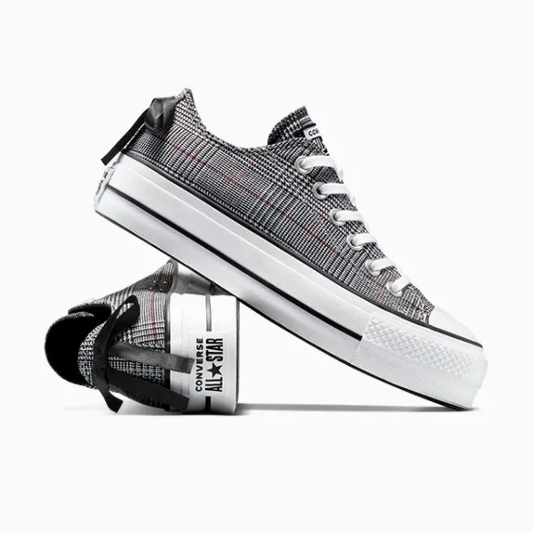 Converse Women's Platform Shoes Black/White Chuck Taylor Plaid