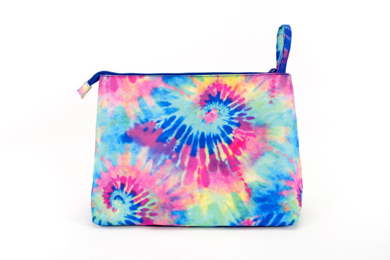 Colorful Tie Dye Pink & Turquoise Large Pouch