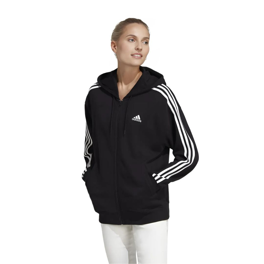 Essentials 3-Stripes French Terry Oversized Full-Zip Hoodie