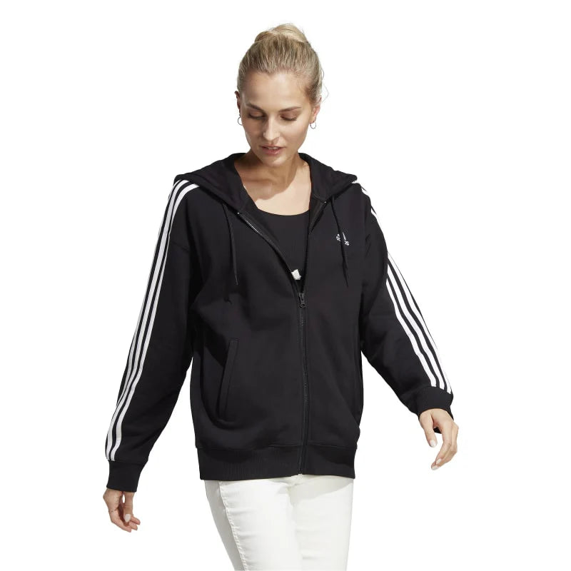 Essentials 3-Stripes French Terry Oversized Full-Zip Hoodie