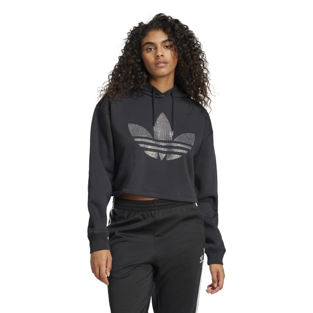 Rhinestone Trefoil Loose Crop Sweatshirt