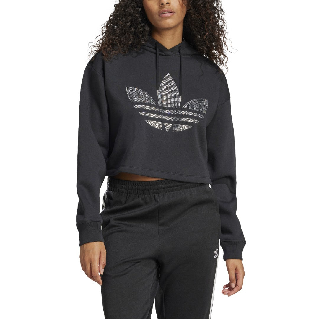 Rhinestone Trefoil Loose Crop Sweatshirt