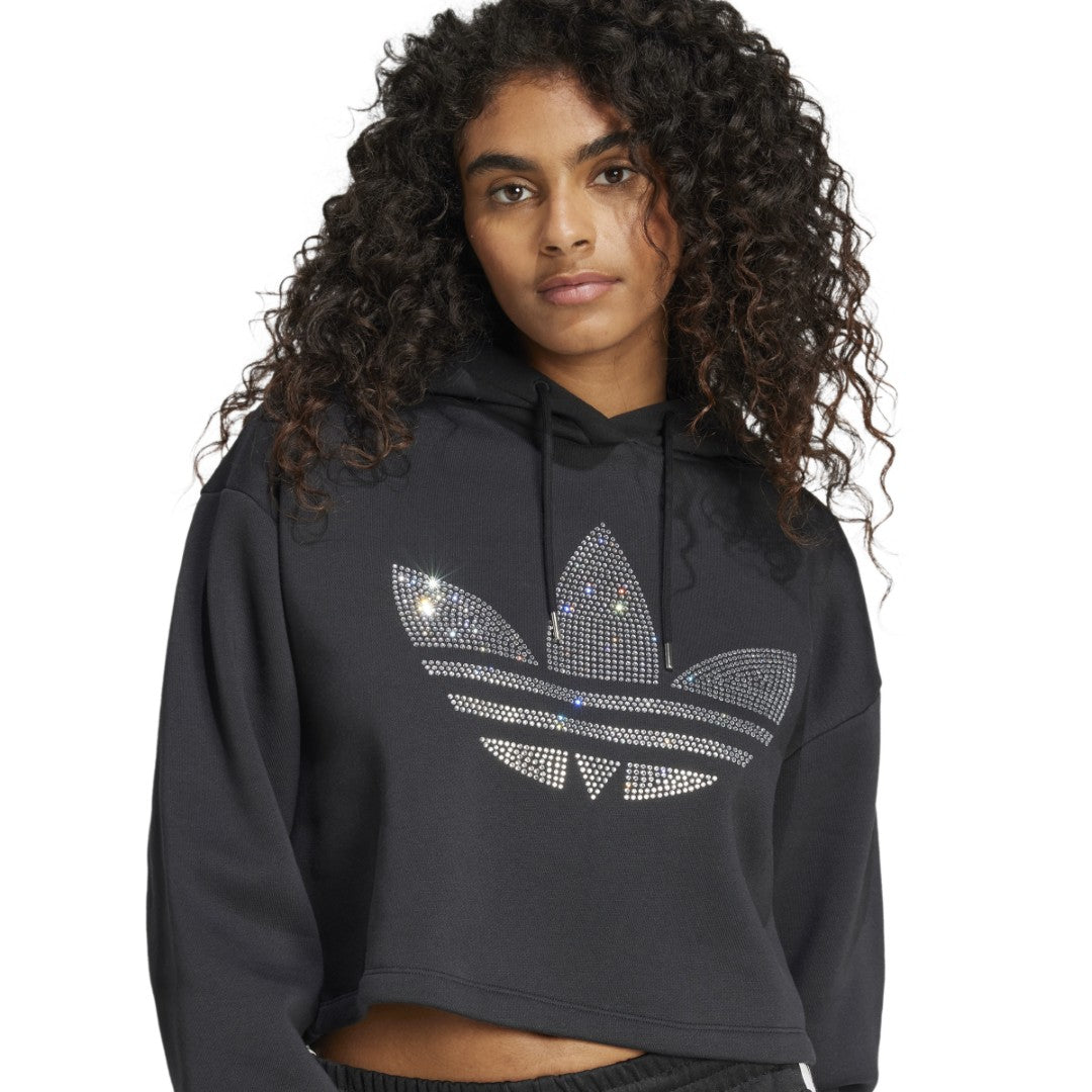 Rhinestone Trefoil Loose Crop Sweatshirt