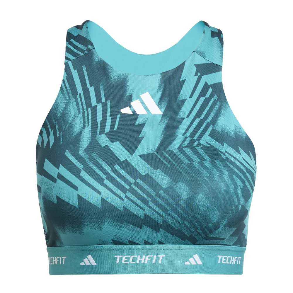 حمالة صدر adidas Techfit متوسطة الدعم ذات الرقبة العالية المطبوعة