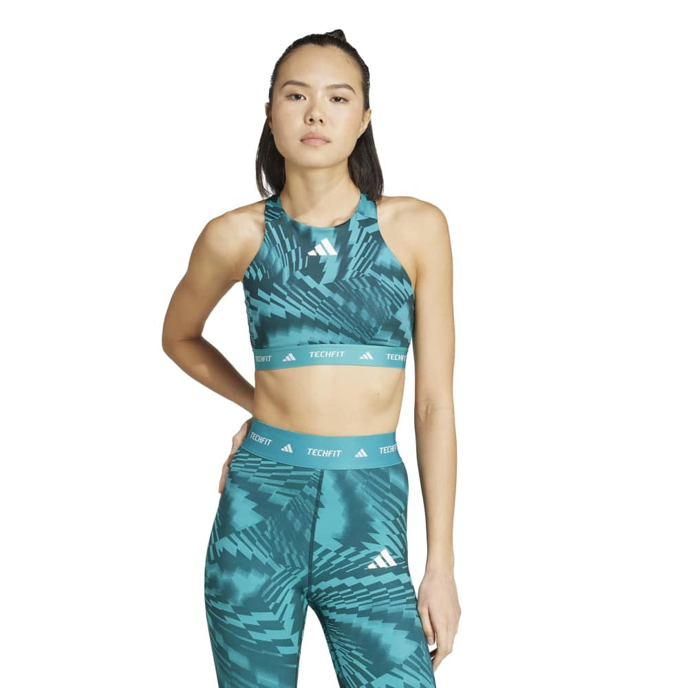 حمالة صدر adidas Techfit متوسطة الدعم ذات الرقبة العالية المطبوعة