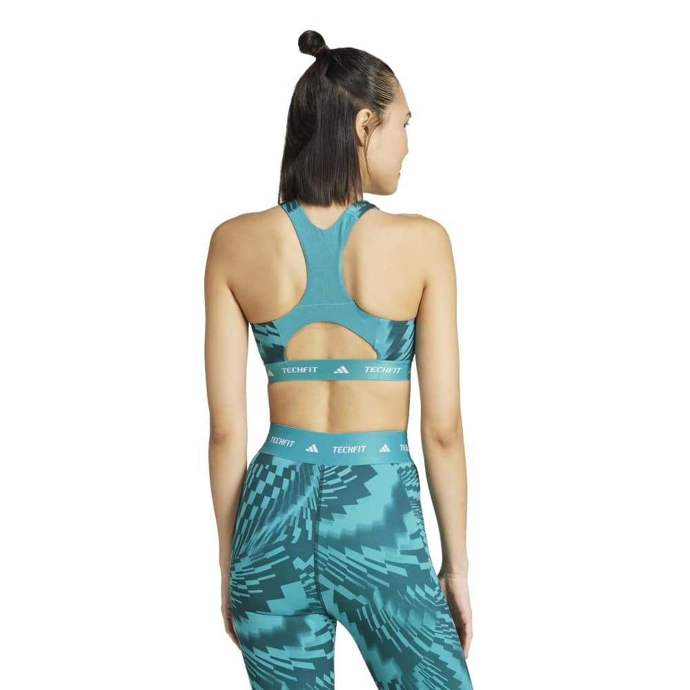 حمالة صدر adidas Techfit متوسطة الدعم ذات الرقبة العالية المطبوعة