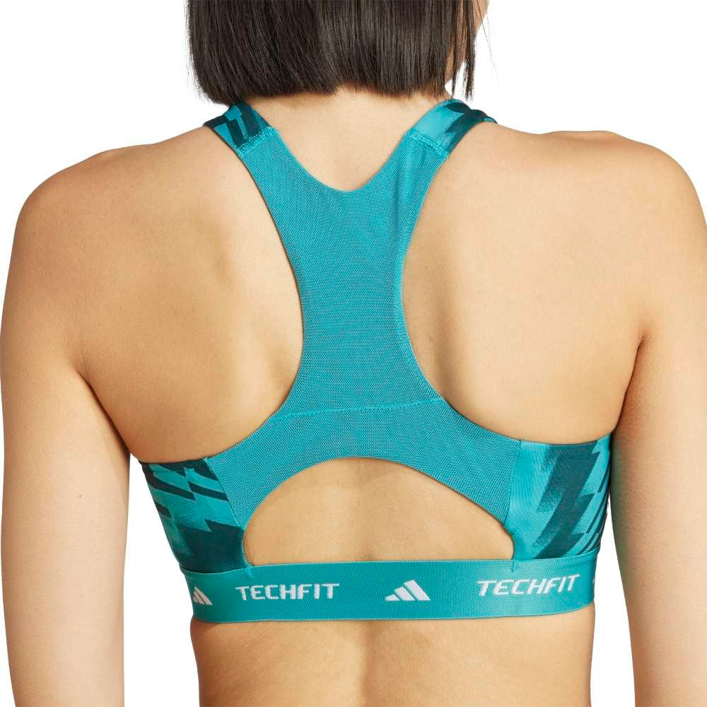 حمالة صدر adidas Techfit متوسطة الدعم ذات الرقبة العالية المطبوعة