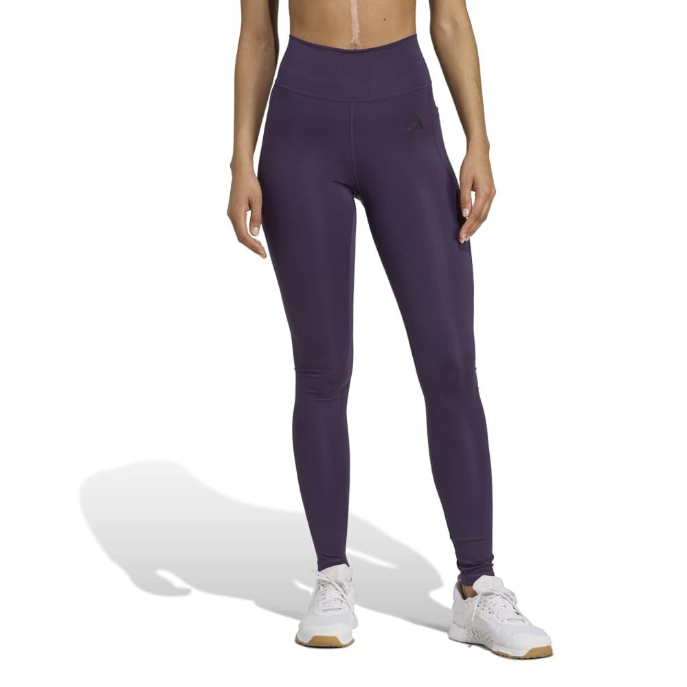 adidas optime essentials stash pocket full length leggings female purple