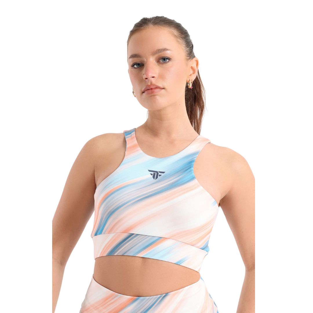 Ombre stripes high neck printed sports bra